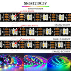 4 IN 1 SK6812 RGBW RGBNW RGBWW LED Strip (WS2812B Similar) Smart Color Soft LED Lights Lamp 30/60/144 LEDs/m Addressable Light 5