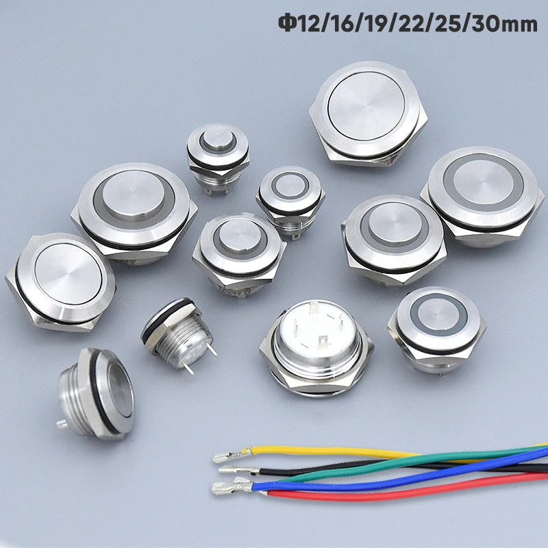 12mm 16mm 19mm 22mm Ultra-short Style Microtravel Stainless Steel Push Button Switch Led Lamp Self-reset/Momentary Normal Open