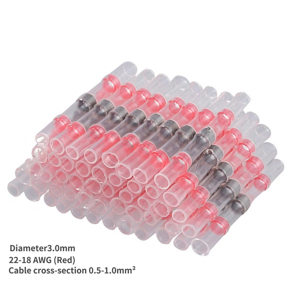100/500/1000PCS Waterproof Solder Seal Sleeve Splice Terminals Copper Heat Shrink Electrical Wire Butt Connectors AWG22-18 Red
