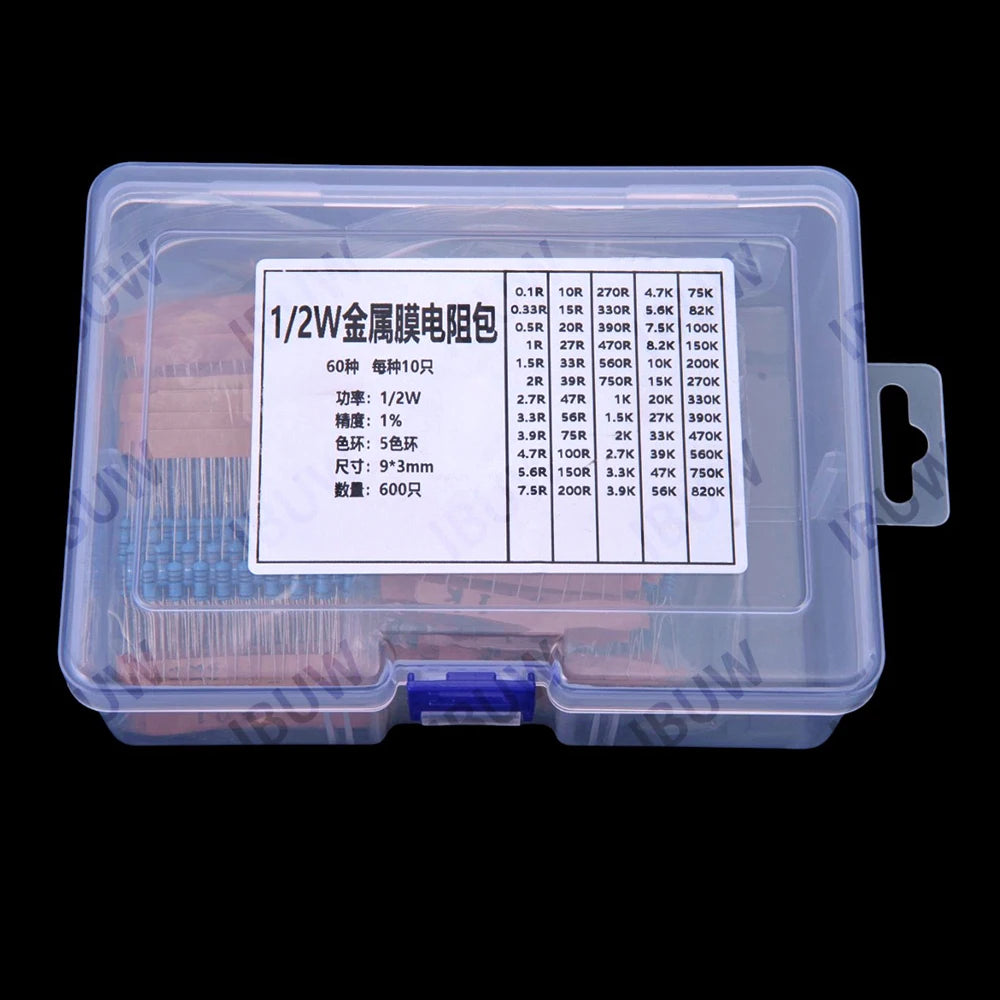 60Values 0.1R 100R 200R 1/2W 1W 2W 3W 1% Metal film resistors kit dip  300R 1K 2K 3K Resistor