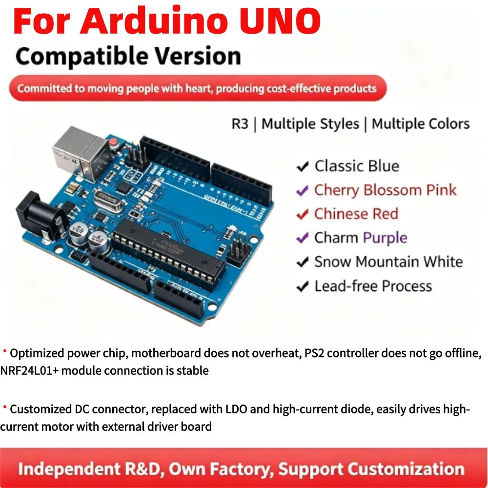 Compatible with Arduino Uno R3 Development Board ATmega328P Microcontroller Module Main Control Board Multicolor USB-B Cable