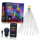 RGB Christmas Tree Waterfall Lights With Star Topper,APP Remote Control LED String Lights Multicolor Fairy Light Indoor Outdoor