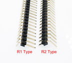 100pcs 2.54mm Single Row Breakable 1X40P Right Angle R1 R2 SMT Board Spacer Gold-plate  Male PCB Pin Header Strip Connector