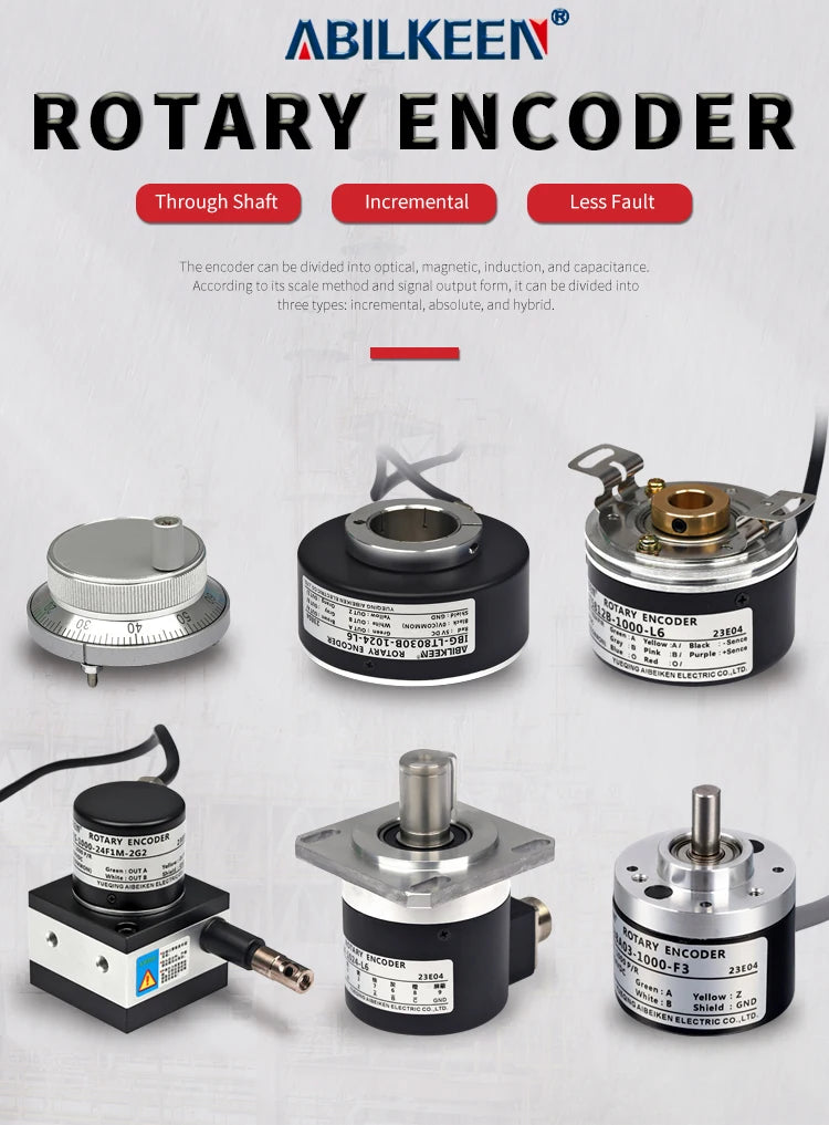 ABILKEEN Dia 58mm Incremental Rotary Encoder Optoelectronic Encoder 12/15MM Through-Hole Shaft RHI58 Photoelectricity Encoder