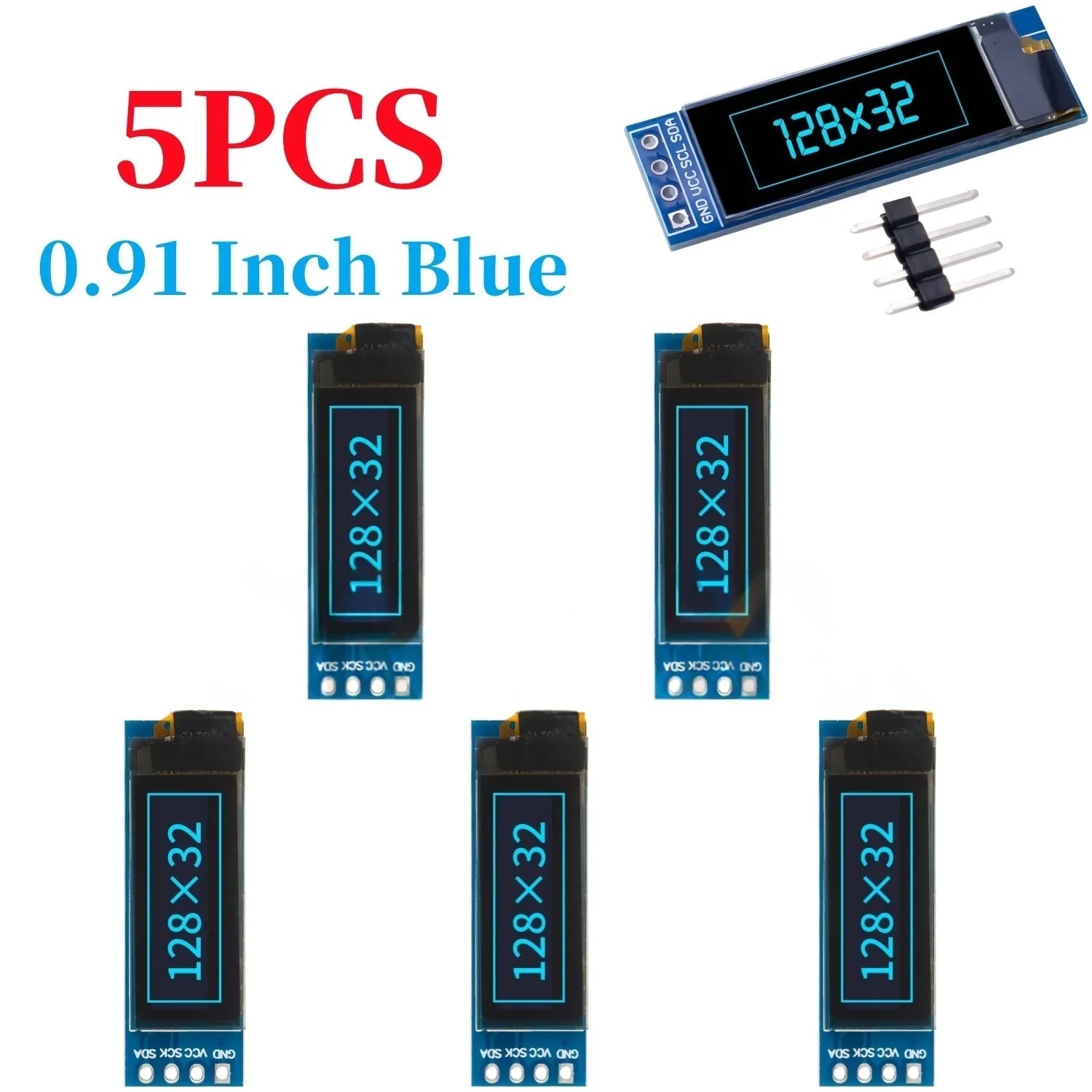 XZG 1-20PCS 0.91 Inch 128x32 IIC I2C  White /Blue OLED LCD Display DIY Module SSD1306 Driver IC DC 3.3V 5V for arduino
