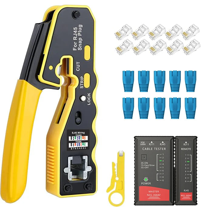 RJ45 crimping tool kit Ethernet crimper and tester for Cat5e Cat6 Cat6a 8P8C modular connectors
