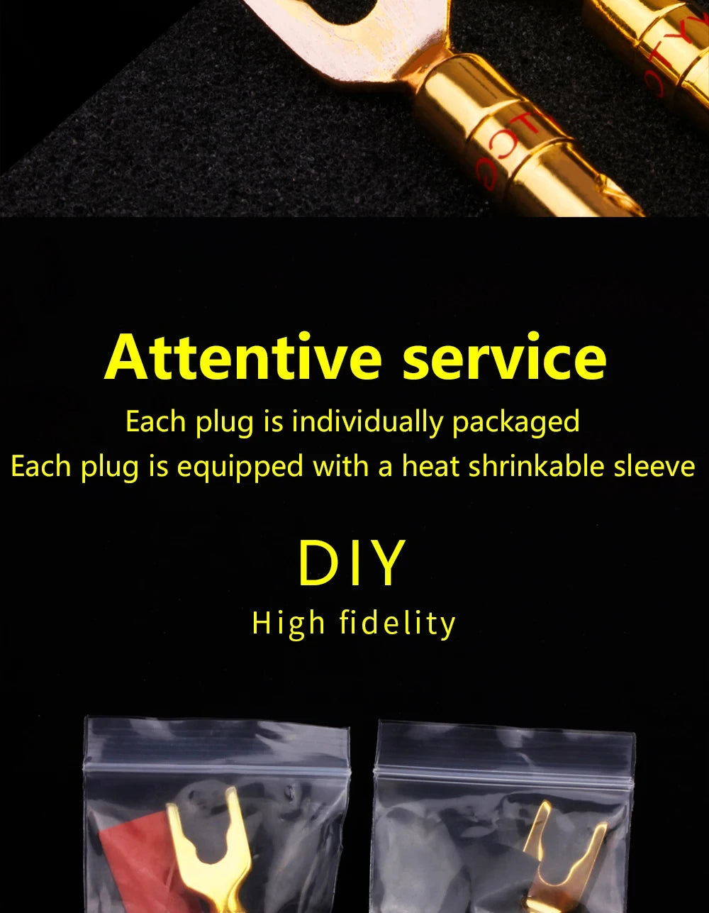 YYTCG Gold plated Banana Plug Connectors, Speaker plugs, audio screws, fork connectors, U and Y 1pcs/4pcs