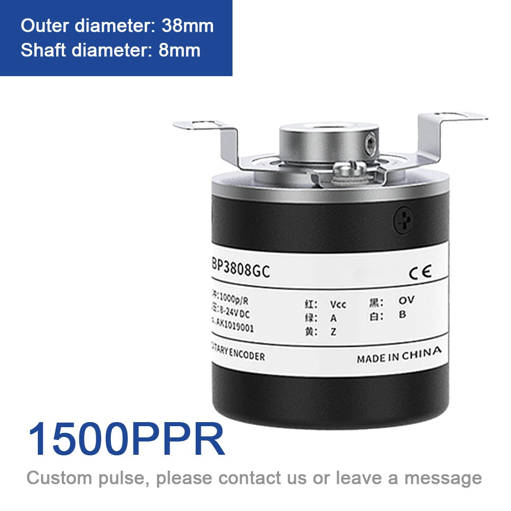 AUCHTEL 38mm Incremental Rotary Encoder 8mm Half Hollow Shaft Photoelectric Optical Switch 10-1024-1800-2500-3600 PPR 5-24VDC