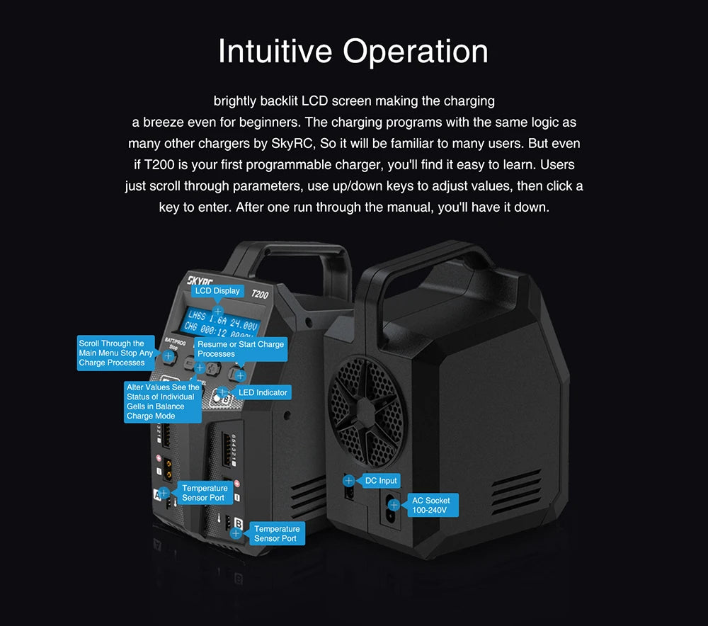 SKYRC T200 T400 T100 AC/DC Lipo Battery Dual Balance Charger Discharger for Traxass Airsoft Drone RC Battery Charger Fast Charge