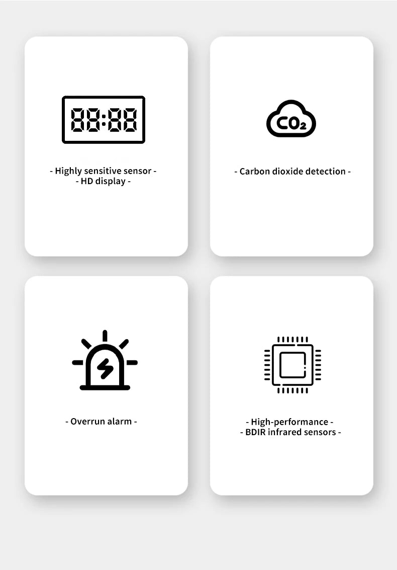 CO2 Carbon Dioxide Detector Sensor CO2 Monitor with Alarm NDIR Infrared Air Quality Meter Sensor Tester for Home Greenhouse