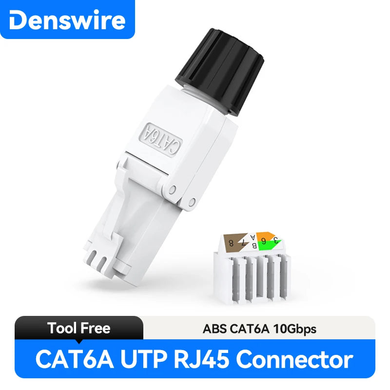 Denswire CAT7/CAT6A RJ45 Connectors, Tool-Free Shielded Zinc Alloy Ethernet Plugs Termination Plug Fits Solid/Stranded Cable