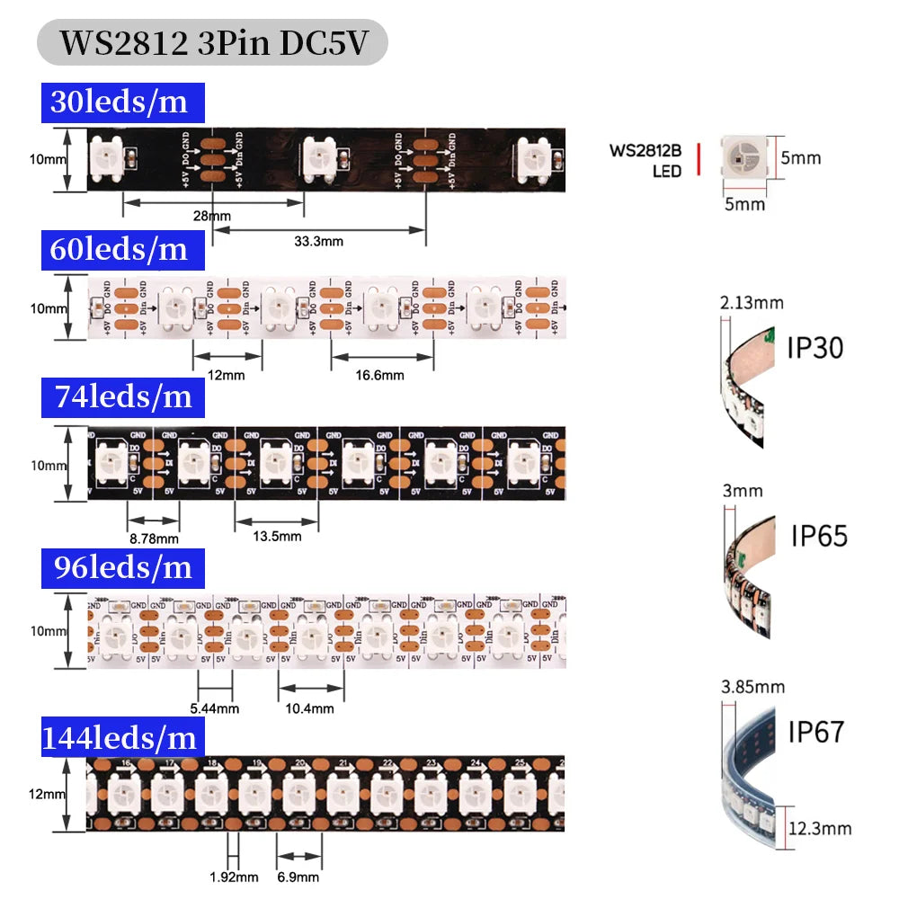 WS2812B WS2815 WS2811 WS2813 5050SMD Addressable LED Strip RGB Full Color Smart Programmable Led Lights Atmosphere Home Decor
