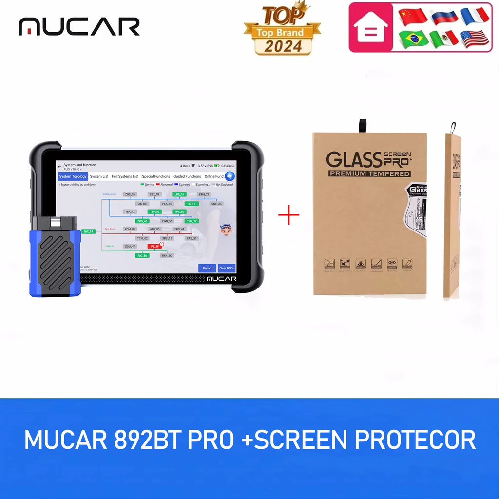 MUCAR 892BT PRO OBD2 Scanner Topology Mapping Diagnostic Tools Support J2534 CANFD DOIP Protocol 35 Resets Lifetime Free Update