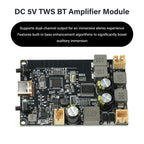 TWS Bluetooth Amplifier Module 2*10W Dual Channel Bass Enhancement Algorithm Amplifier Board Type C for DIY Audio Projects