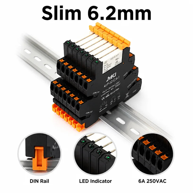 Din Rail Slim Relay Module 41F-1Z-C4-1 Integrated PCB Mount Power Relay With Relay Holder  Relay Socket 6.2mm