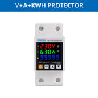 63A 230V Din Rail Adjustable Over Under Voltage Protective Device Protector Relay Over Current Protection Energy KWH Meter