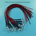 DC12-24V 10mm LED beads Red Green Blue Purple Yellow Pink white UV Round Pre-Wired Water Clear LED With Plastic Holder 10PCS/lot
