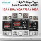 High-voltage Single-phase Solid State Relay Input 4-32VDC to Output 90-480VAC DC to AC SSR 10/25/40A Module Relay