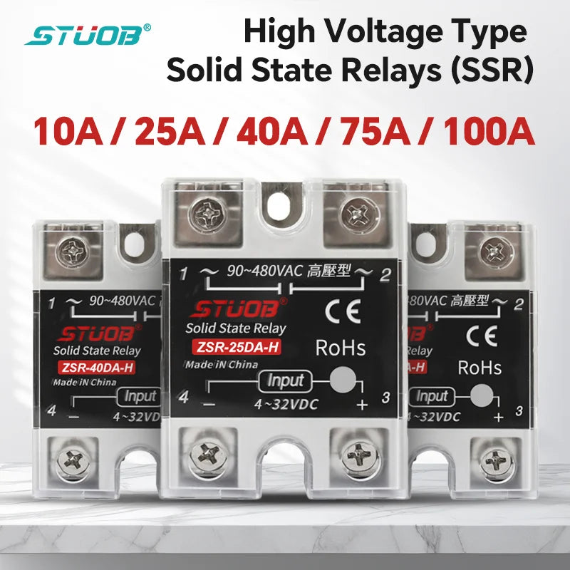High-voltage Single-phase Solid State Relay Input 4-32VDC to Output 90-480VAC DC to AC SSR 10/25/40A Module Relay