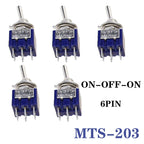 5Pcs Blue Miniature Lever Toggle Switch Single Pole Double Throw ON-OFF-ON /ON-ON 120VAC 6A 1/4 Inch Mounting MTS-102 103 202