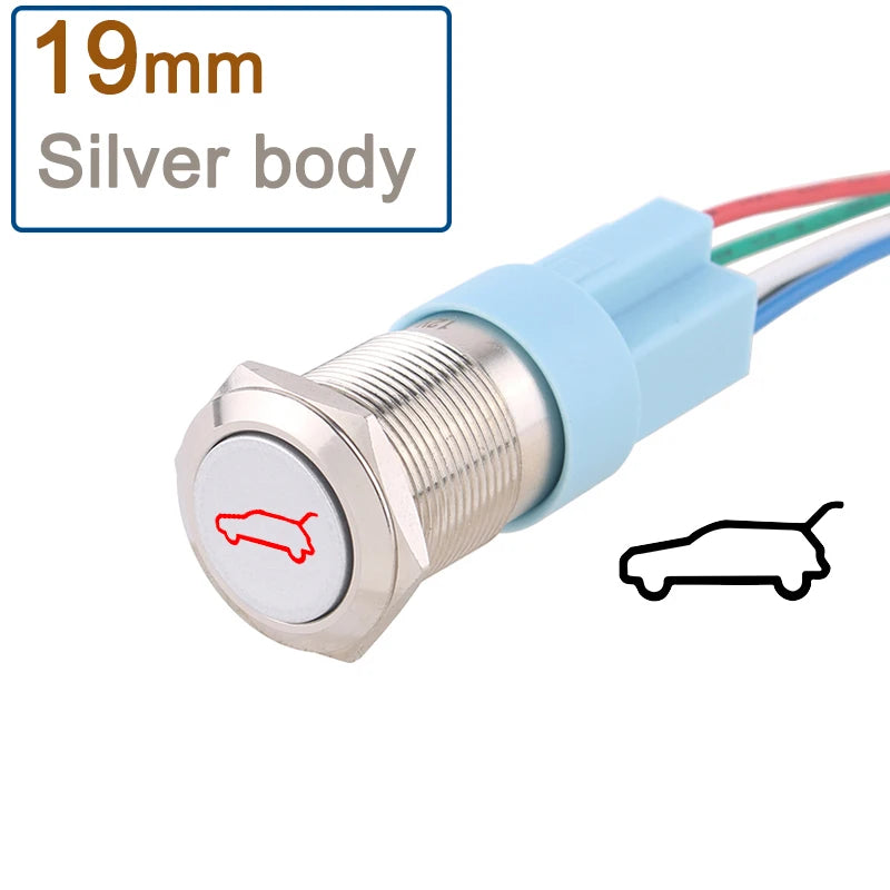 1pc 16mm/19mm Metal push button Switches for car trunk Momentary/latching 12V base 1NO 1NC with sockets