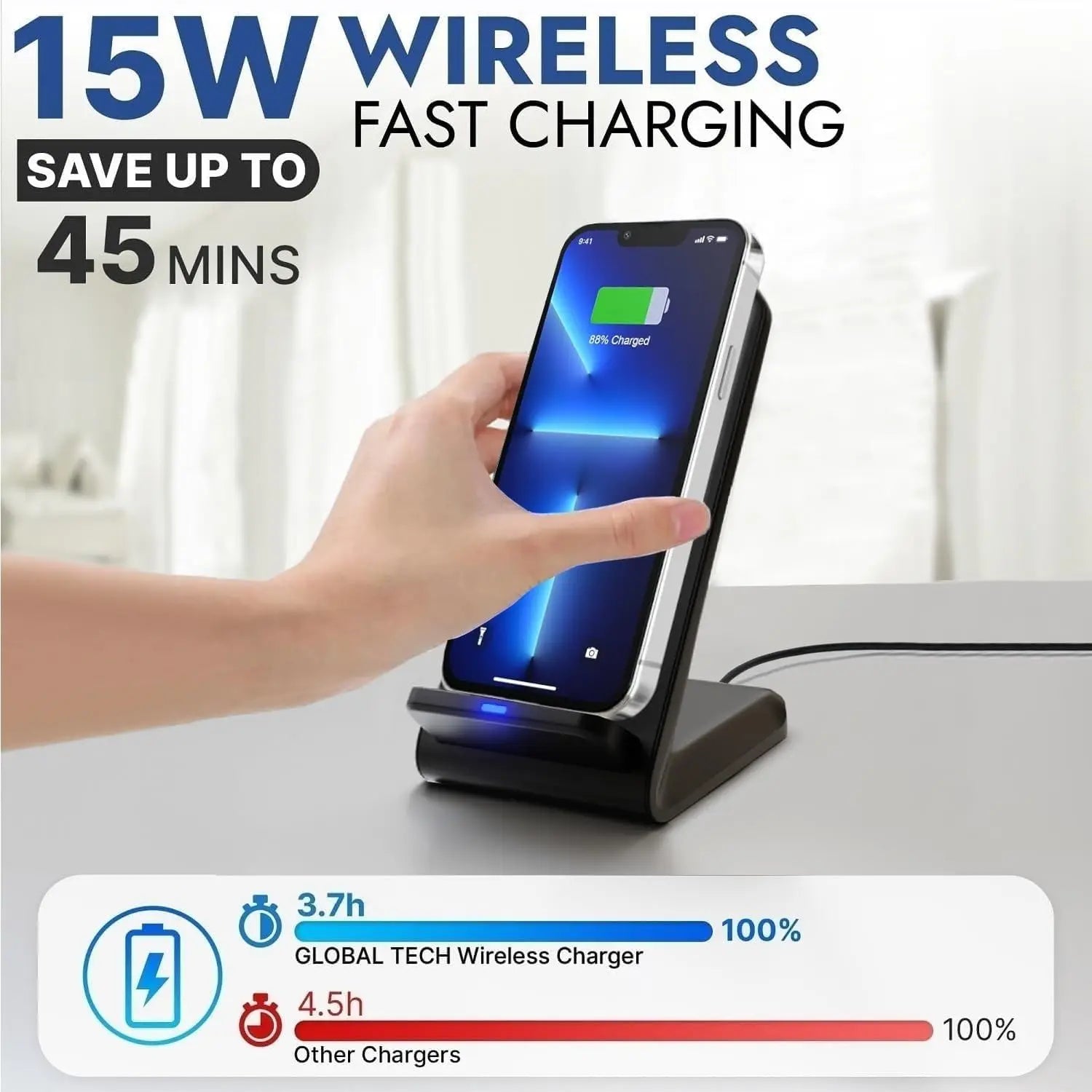 30W Fast Wireless Charger Stand Pad for iPhone 17-11/XR, Samsung Galaxy S25/S26/S21/S20, Xiaomi, Huawei & All Qi-enabled Phones