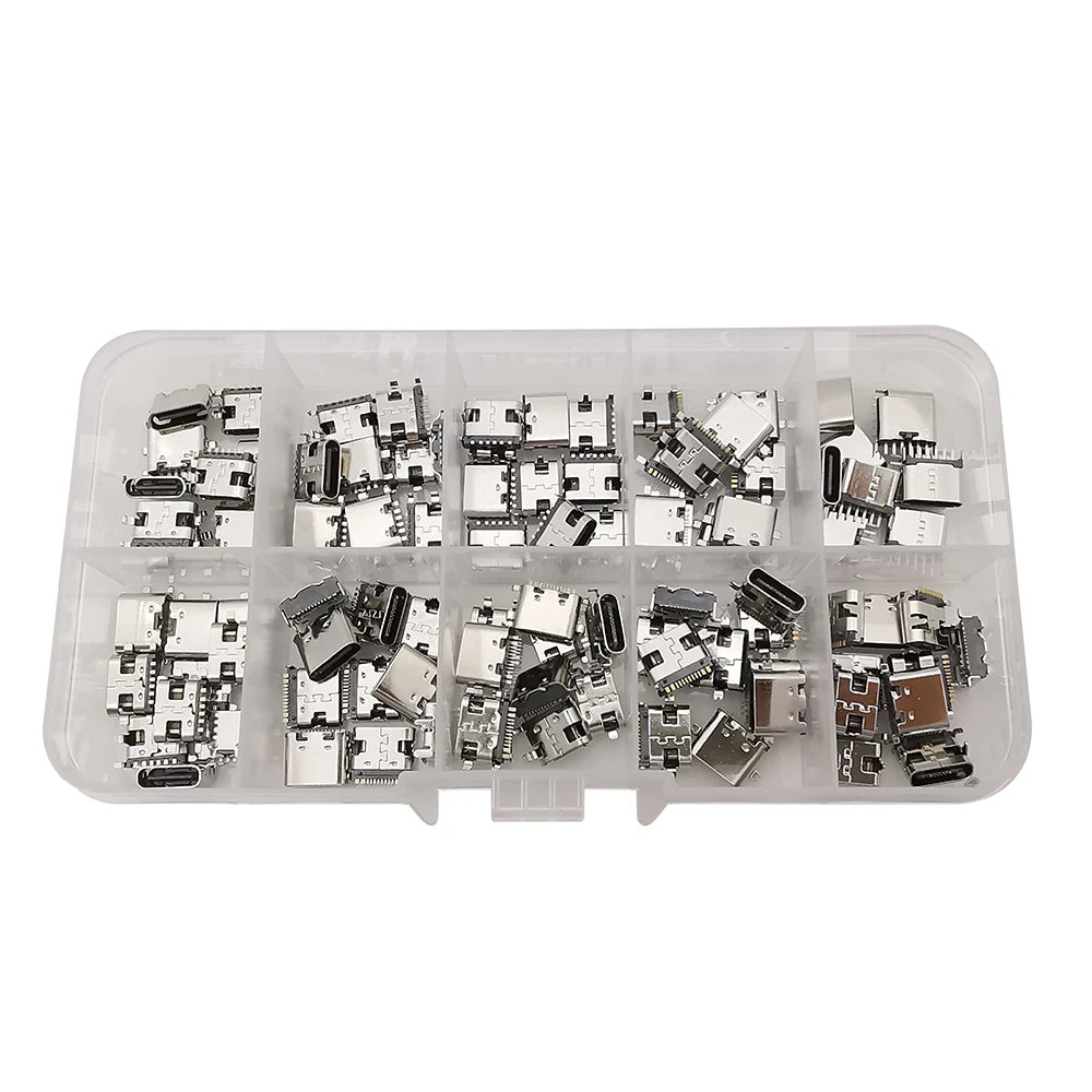 80/100Pcs Type C USB Charging Jack Welding Connectors 2Pin 6Pin 16Pin USB-C Socket For Mobile Phone PCB DIY Repair Kits