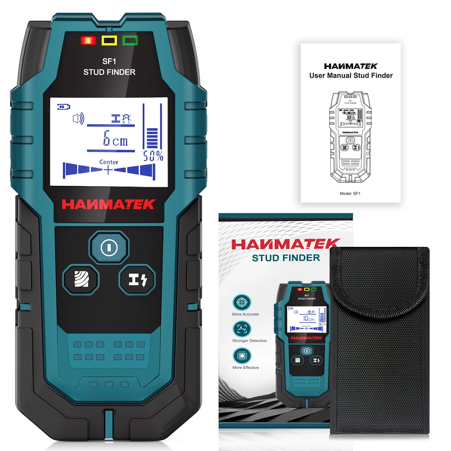 HANMATEK SF1 Stud Finder Wood Studs Metal Detection of Live Cable Metal Depth Measurement Finder Wall Detector Scanner