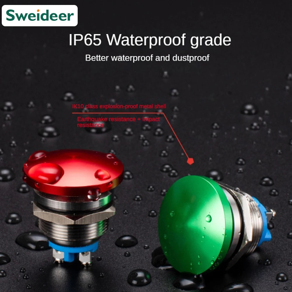 16/19/22mm Metal Button Switch Waterproof Momentary Self Reset Screw Foot Red Green Blue Mushroom Head Power Switch