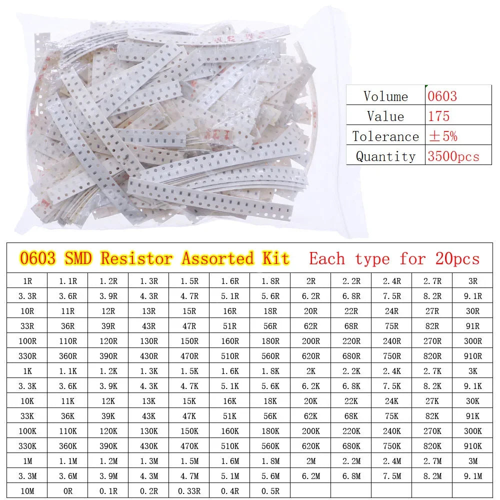 0402 0603 0805 1206 2512 0ohm-10Mohm SMD Chip Fixed Resistor Assortment Kit Electronic components sample pack