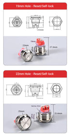 Push Button Switch Metal Screw Terminal Soldering 16/19/22mm Short 7A Latching Self-Locking/Reset LED Light 6/12/24/110/230V