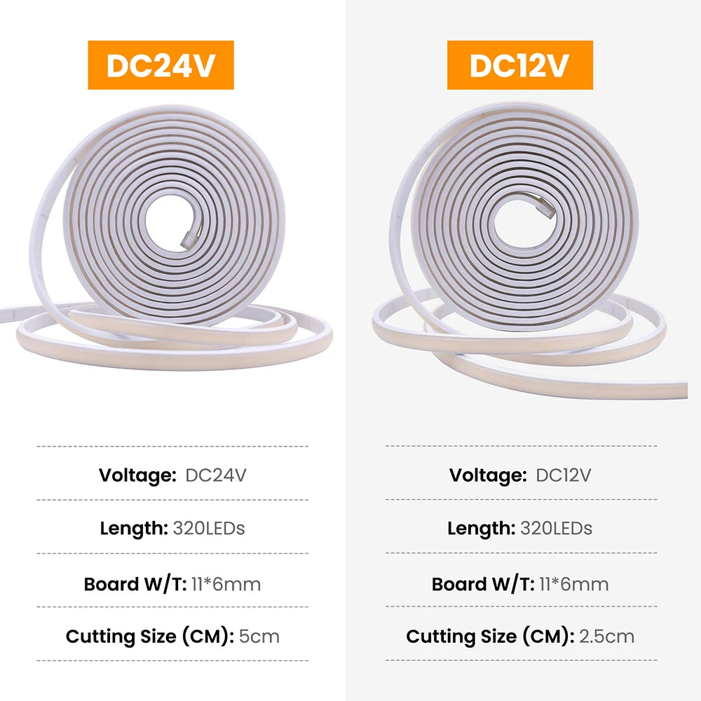 12V 24V COB LED Neon Strip Light IP68 Waterproof 320LEDs/m 2PIN Wire DC Plug 3000K 4000K 6000K Flexible Tape Rome Lighting 0.5m
