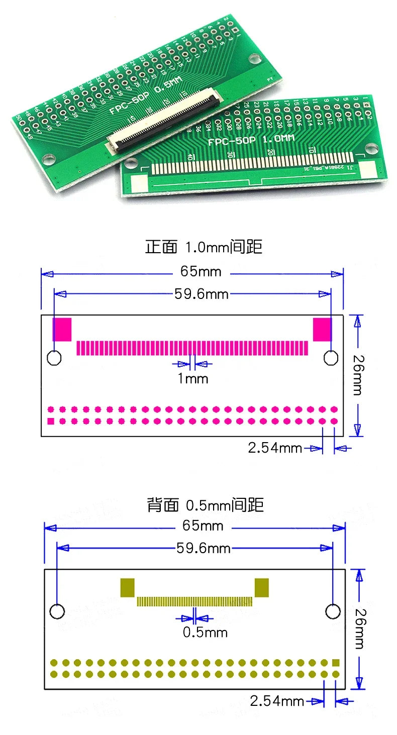 1Pcs/lot FPC/FFC Adapter Board 0.5/1.0MM to 2.54MM Soldered Connector 4/5/6/8/10/12/14/16/20/26/3040/45/50/60 Pin