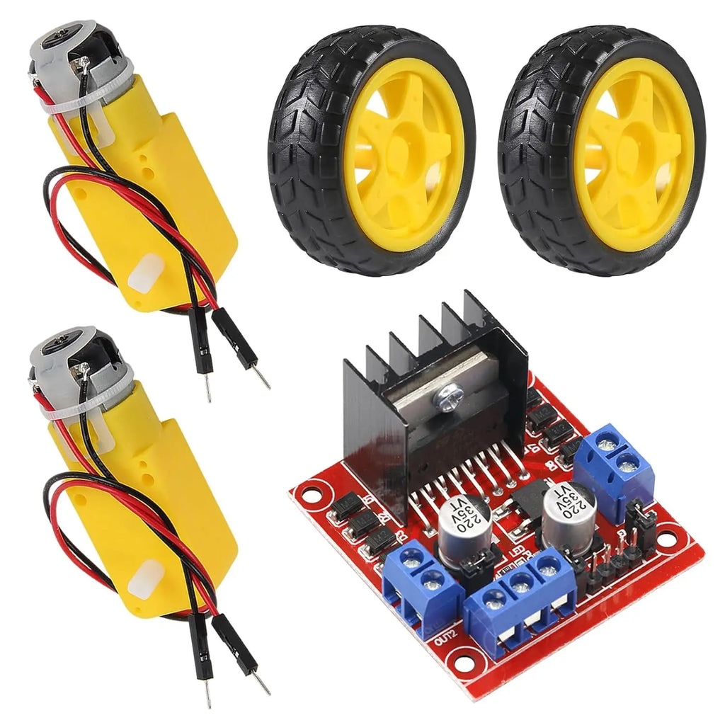 5PCS DC Gearbox Motor TT Motor 200RPM Tire Wheel DC 3-6V 1:48 Male Connector with 1Pc L298N Motor Drive Controller Board