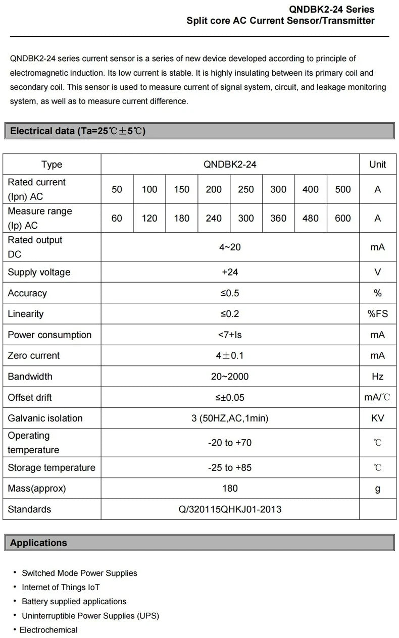 Split Core Current Transmitter QNDBK2-16 AC 10A 20A 50A 100A 4 20mA CT Clamp Hall Effect Current Transformer Sensor 4-20mA