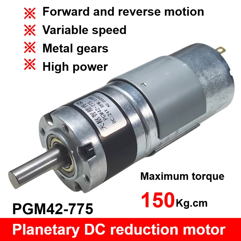 PGM42-775 Metal Planetary Geared DC Geared Motor DC 12V~24V 1600RPM~8RPM High Torque and Forward/Reverse PWM Speed Regulation