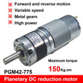 PGM42-775 Metal Planetary Geared DC Geared Motor DC 12V~24V 1600RPM~8RPM High Torque and Forward/Reverse PWM Speed Regulation