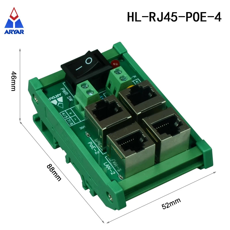 DIN Rail Mount 2-Port Passive RJ45 PoE Power Injection Board Power over Ethernet Injector Module for Network Equipment