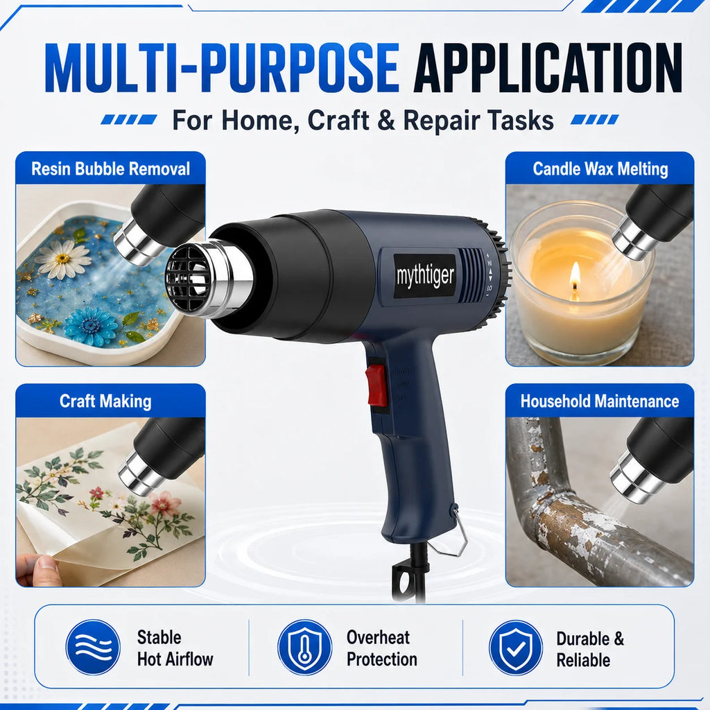 2000W Heat Gun Professional Hot Air Gun Adjustable Temperature 60-600 D 4 Nozzles for DIY Stripping Paint Shrinking PVC and Home