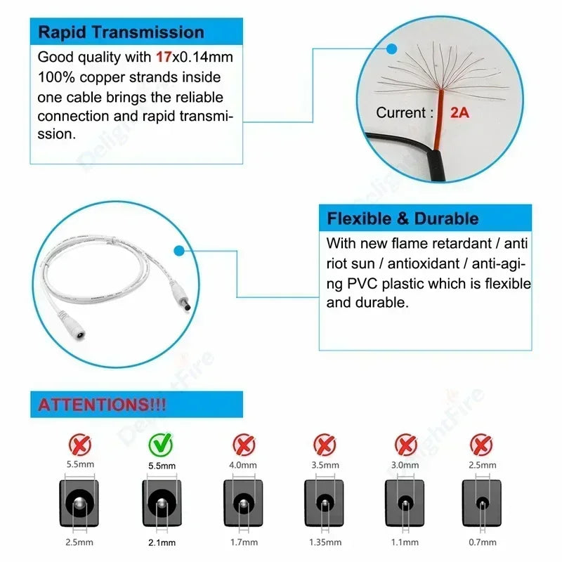 20/22AWG 12V DC Power Cable Male Female Plug 5.5 2.1mm Power Adapter Extension Cable For Camera CCTV Led Strip Light Connect