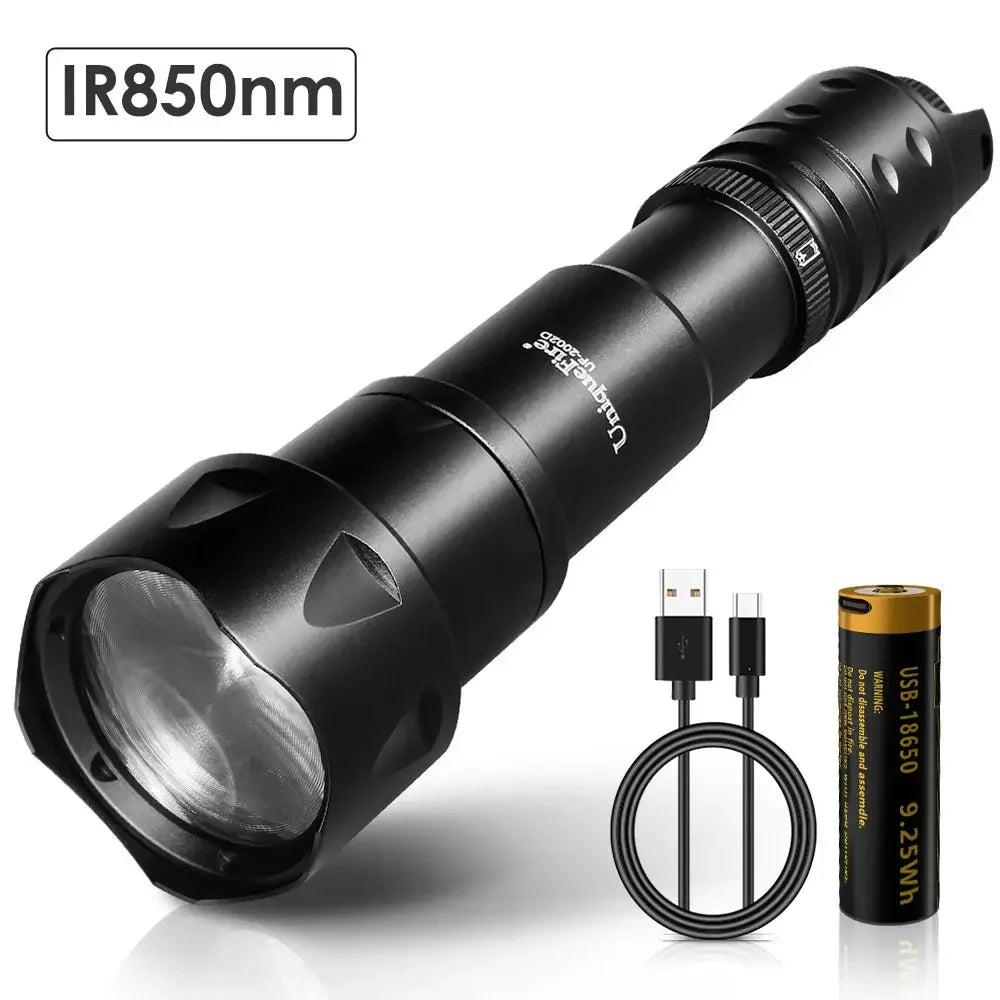 UniqueFire 2002D Vcsel LED IR 940NM 850NM Flashlight Zoom Hunting Fishing Night Vision Torch Rechargeable USB-C 18650 Battery