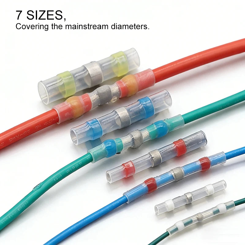 50 - 500pcs Solder Seal  Wire Connectors 3:1 Heat Shrink Butt Crimp Terminals Waterproof Electrical Cable Splice Connector