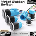 12/16/19/22MM Metal Button Switch No Lights Oxidized Black Momentary Reset Latching With Connector 12V 24V 220V