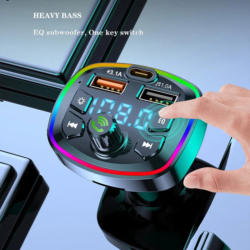 General Car Charger Bluetooth 5.0 FM Transmitter Handsfree PD Type-C Dual USB Ambient Player MP3 Charger Type-C Wireless Light