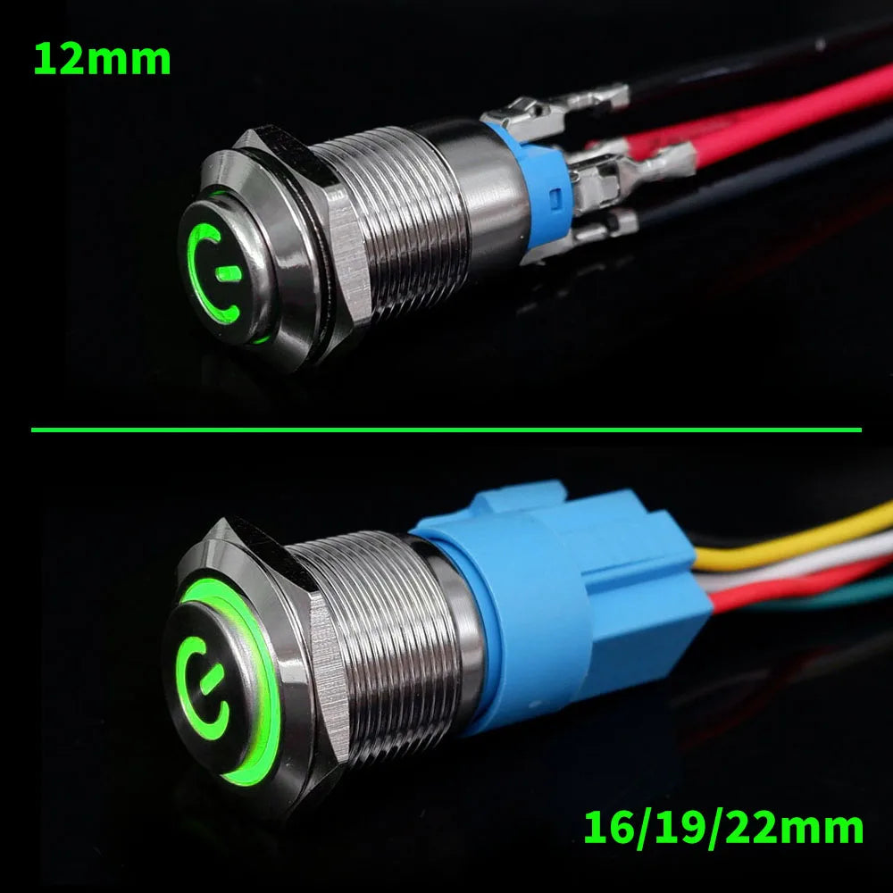12 16 19 22 mm Metal Push Button Switch with Wire On Off PC Power High Head 12v for Car Momentary Latching Fixed Blue 5V 220V