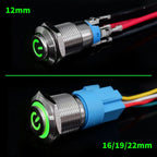 12 16 19 22 mm Metal Push Button Switch with Wire On Off PC Power High Head 12v for Car Momentary Latching Fixed Blue 5V 220V