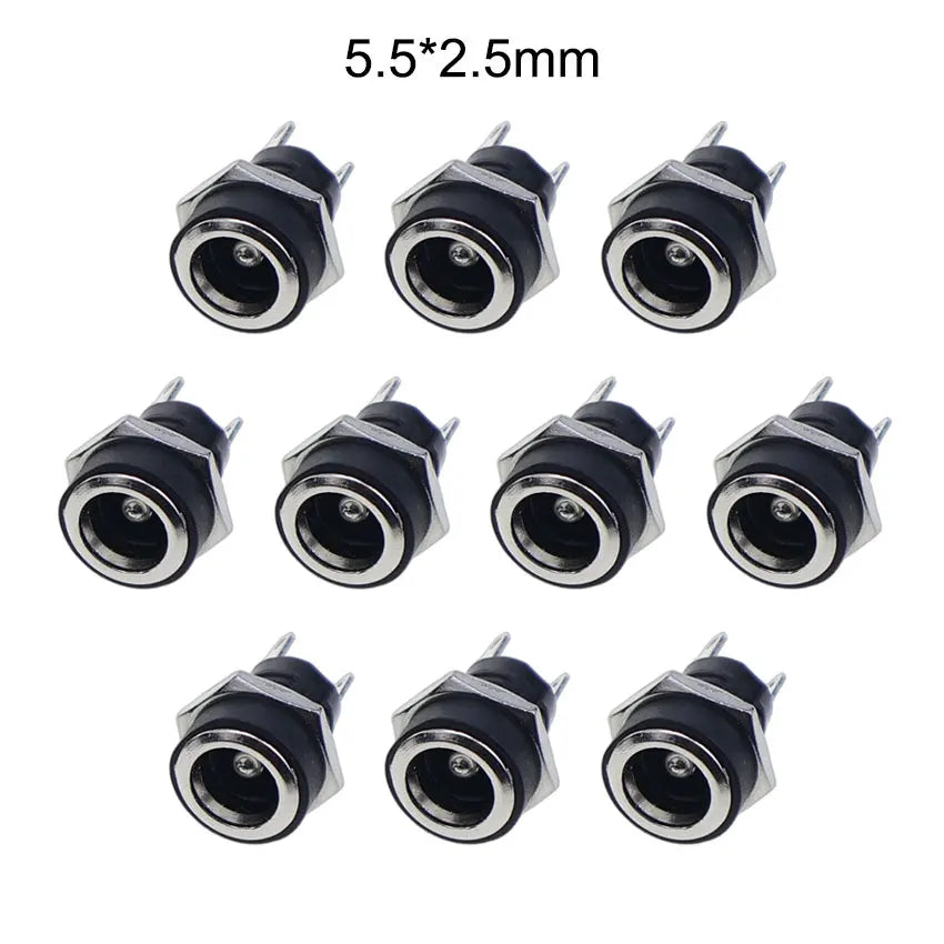 YuXi 10pcs 5.5x2.1mm 5.5x2.5mm DC Power Jack Supply Socket 2Pin Female Panel Mount Connector With 8mm Waterproof Caps