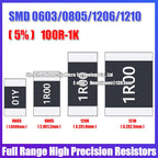 100PCS 0603 0805 1206 1210 2010 2512 SMD Resistance 5% Common Resistance Values 100R-1K 200R 470R 510R High Precision Resistors