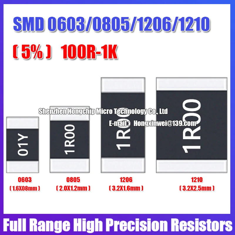 100PCS 0603 0805 1206 1210 2010 2512 SMD Resistance 5% Common Resistance Values 100R-1K 200R 470R 510R High Precision Resistors