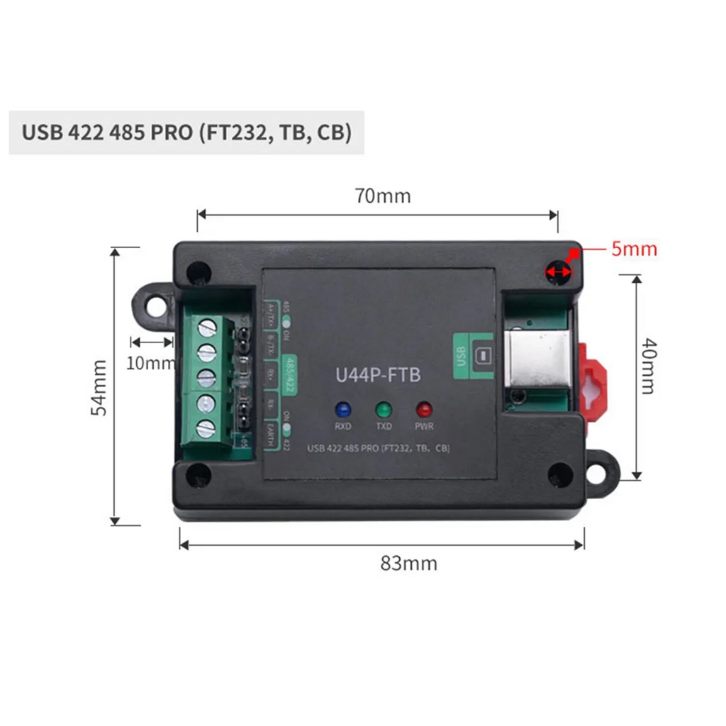 ●  Serial Port Converter Module with Guide Rail DB9 Male/USB-B Interface U44P-FTB USB 422 485 PRO(FT232,TB, CB)